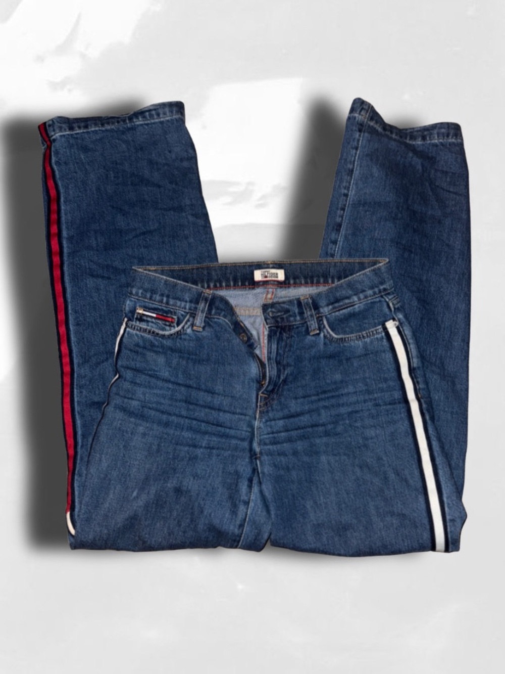 Vintage Tommy Hilfiger Navy Bootcut Jeans with Side Stripes